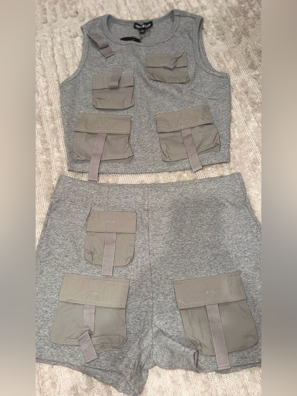 Rehab Gray Knit Skirt Set with Utility Pockets